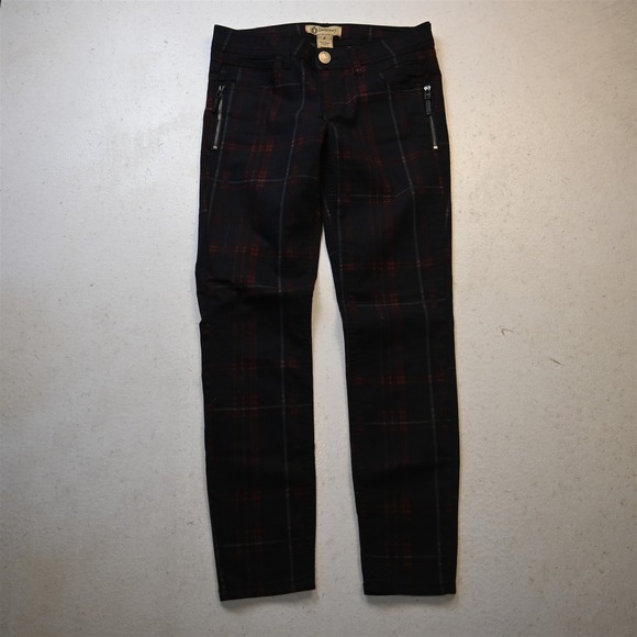 Democracy Denim - Democracy 6 Mid Rise Freedom Jegging Black Check Stretch Denim Moto Womens Jeans